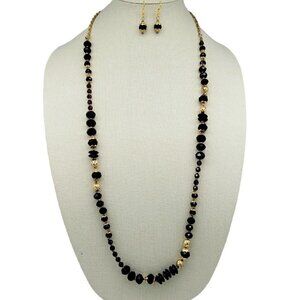 Artisan Purple Faceted Glass Beaded Necklace & Earring Set Gold Tone